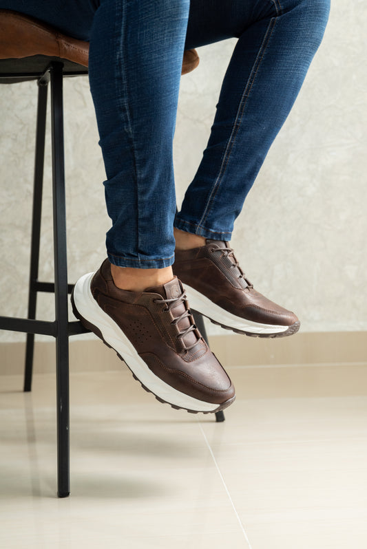 TENIS EN CUERO CAFE PARA HOMBRE | REF OAXACA