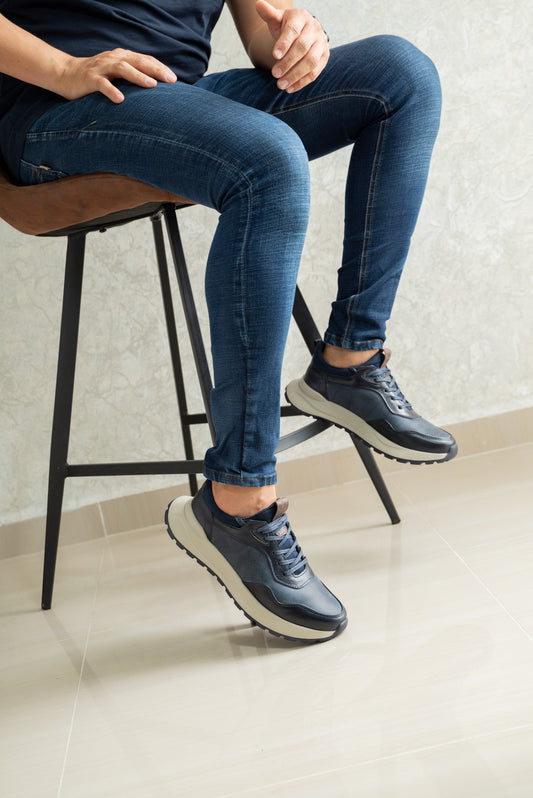 TENIS PARA HOMBRE EN CUERO AZUL | REF VALMONTI
