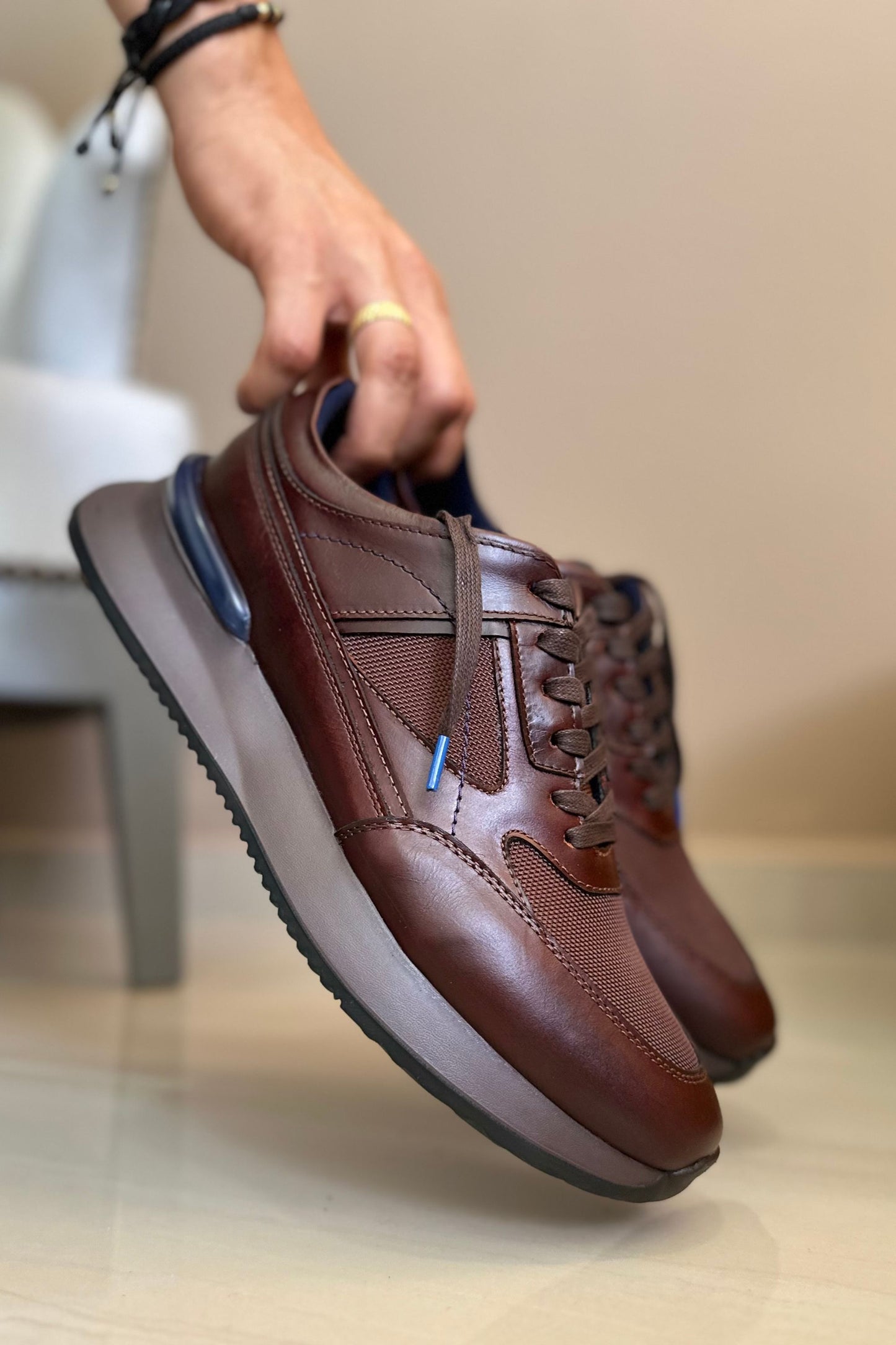 TENIS PARA HOMBRE EN CUERO COLOR MARRON X MALLA | REF: CAMPOBASSO
