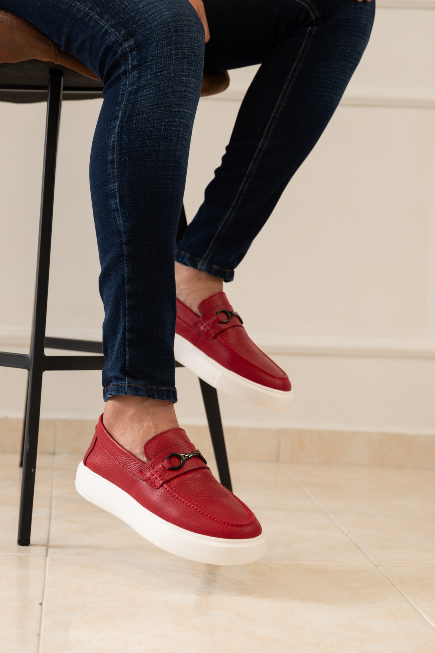 MOCASINES PARA HOMBRE EN CUERO COLOR ROJO / REF: FLOTER BENEVENTO