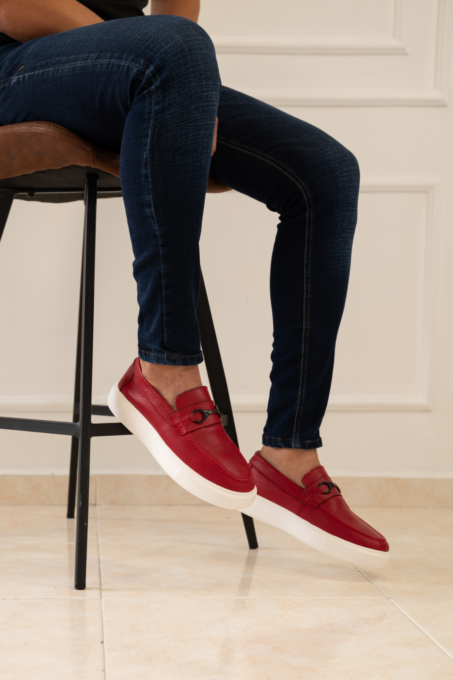 MOCASINES PARA HOMBRE EN CUERO COLOR ROJO / REF: FLOTER BENEVENTO