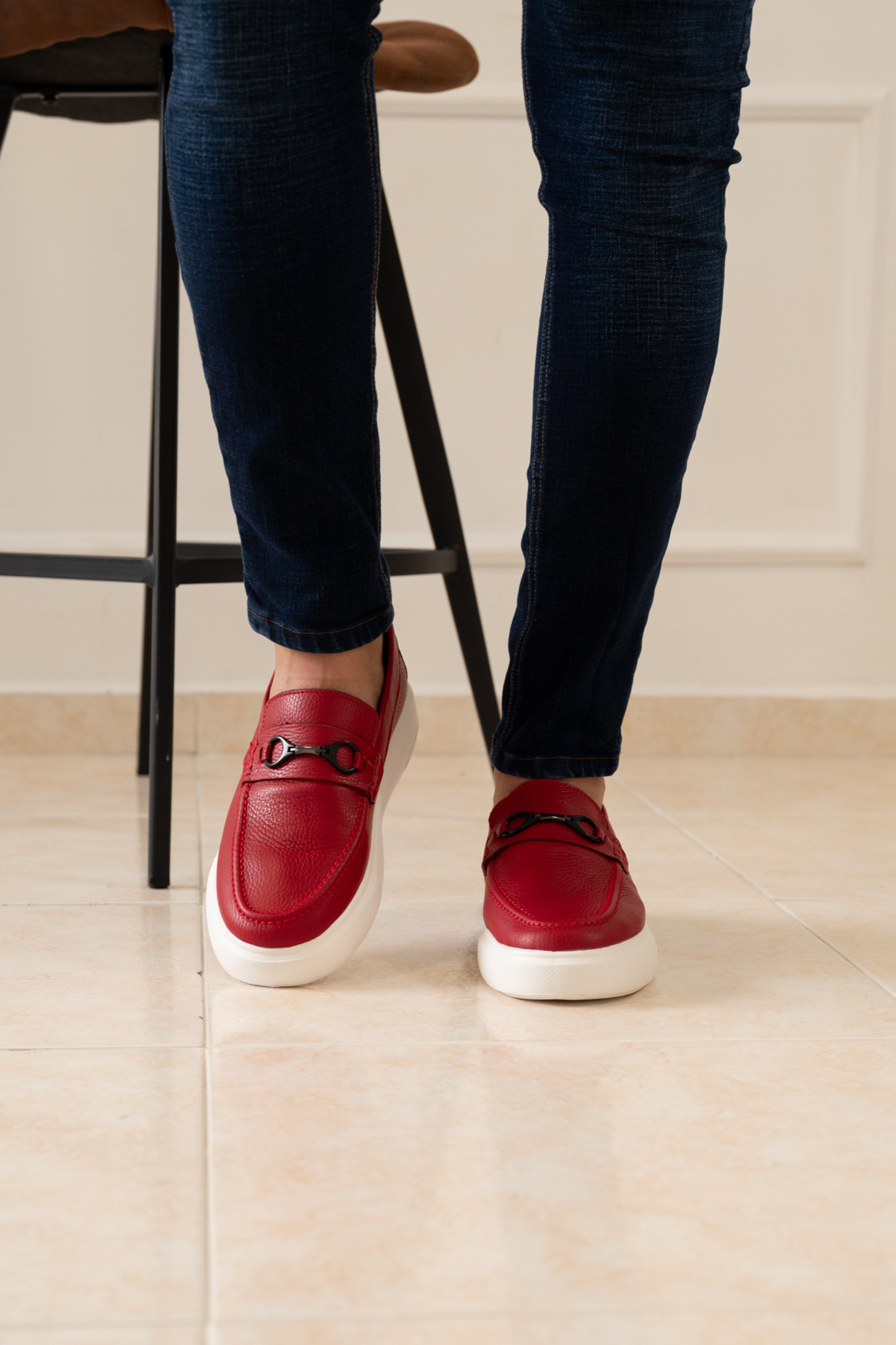 MOCASINES PARA HOMBRE EN CUERO COLOR ROJO / REF: FLOTER BENEVENTO