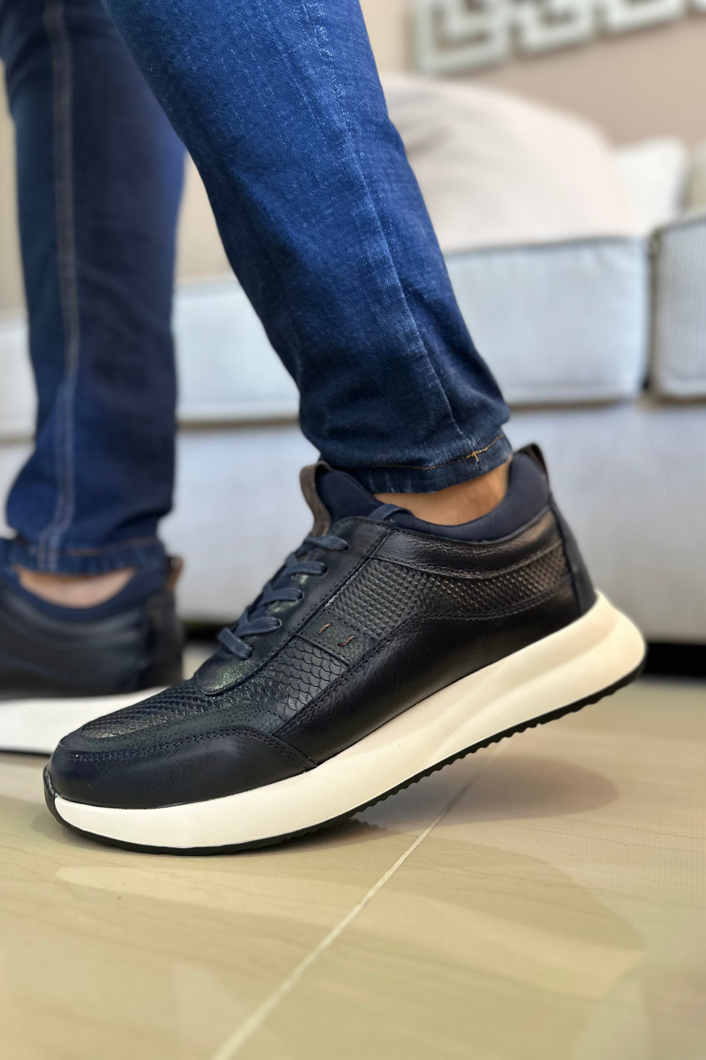 TENIS PARA HOMBRE EN CUERO COLOR AZUL REF: 3217 BERGAMO