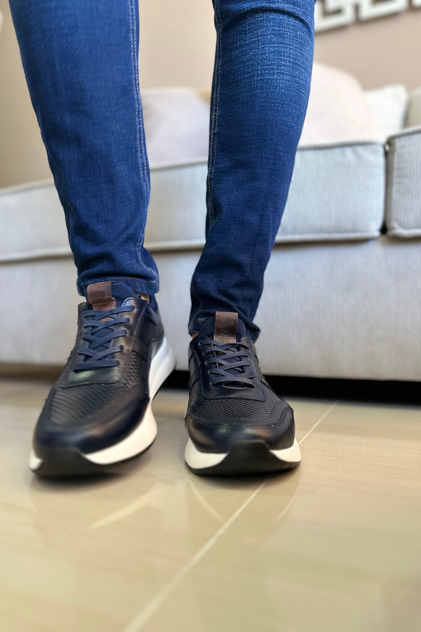 TENIS PARA HOMBRE EN CUERO COLOR AZUL REF: 3217 BERGAMO