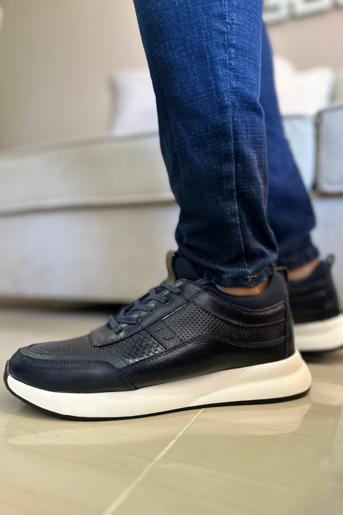 TENIS PARA HOMBRE EN CUERO COLOR AZUL REF: 3217 BERGAMO