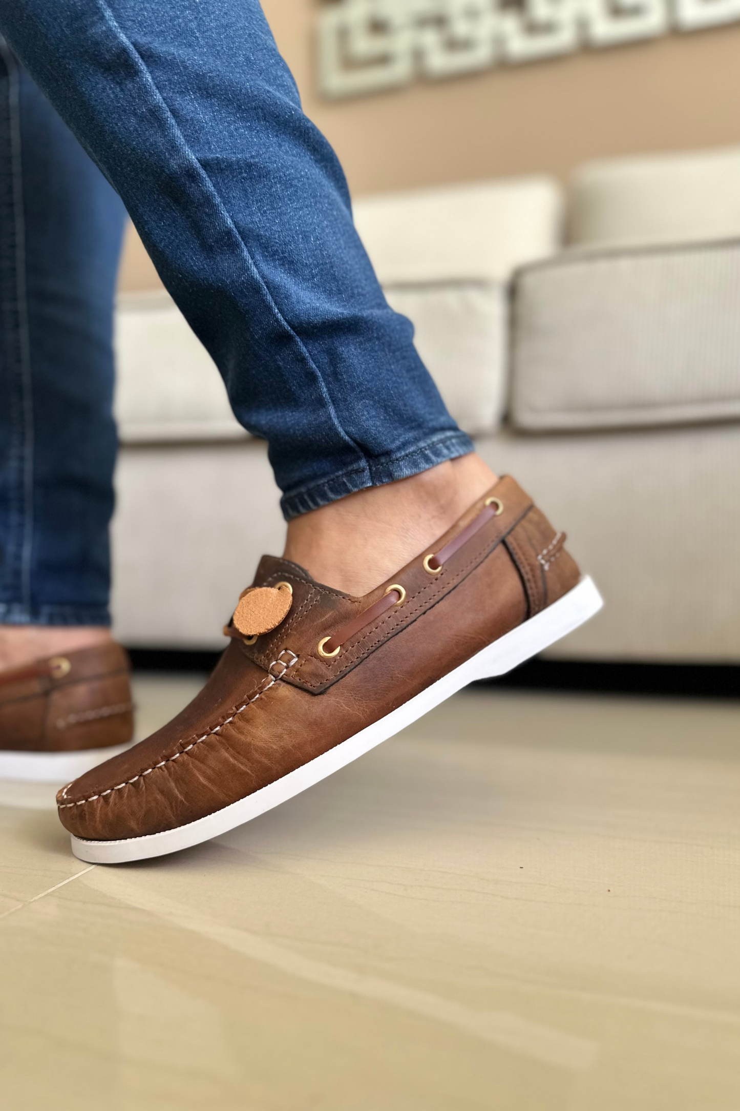 MOCASINES EN CUERO  PARA HOMBRE REF: ANDREW 731 HOJA SECA