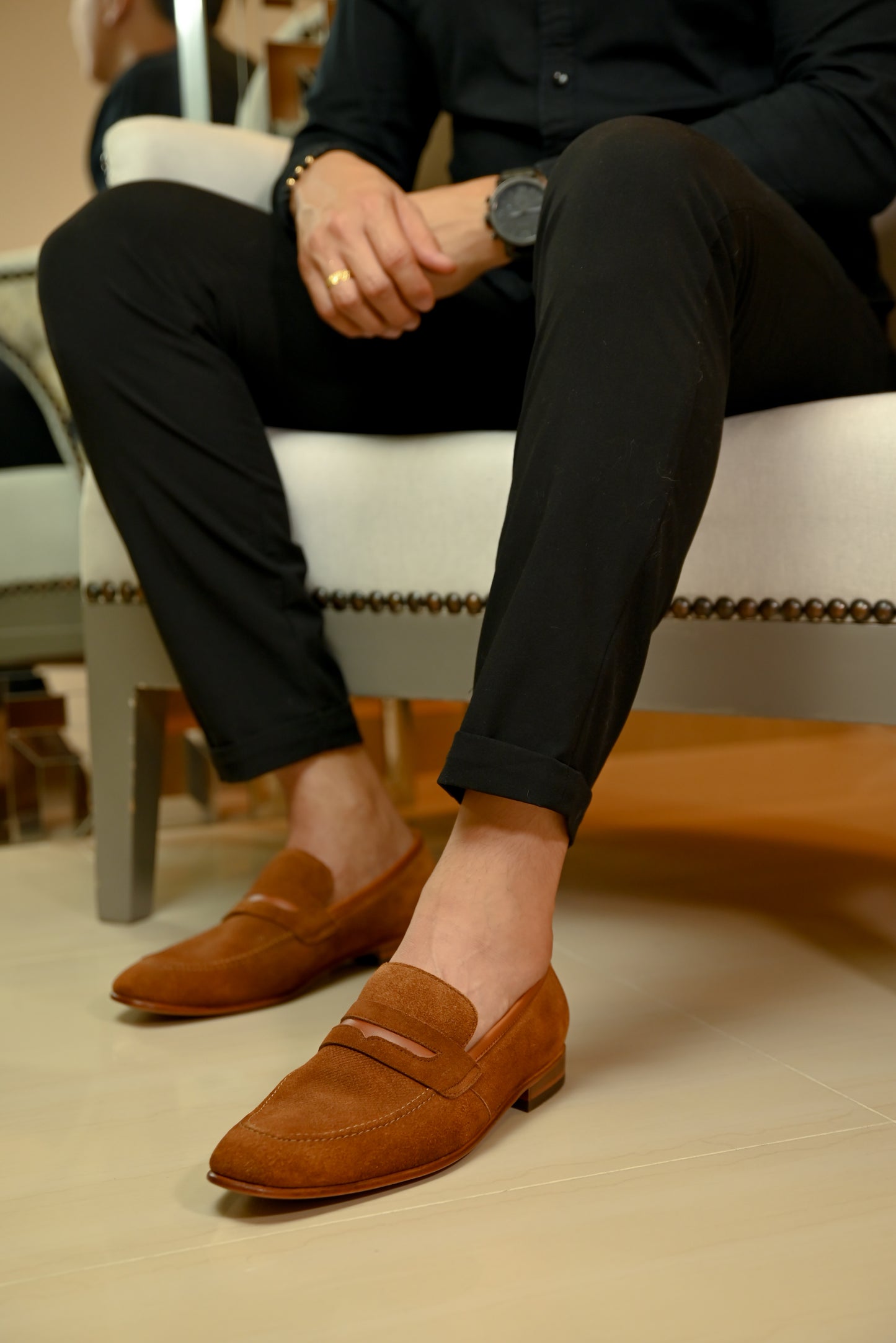 ZAPATO MOCASIN LEEDS EN CUERO GAMUZA CAMEL / REF LSTN 260