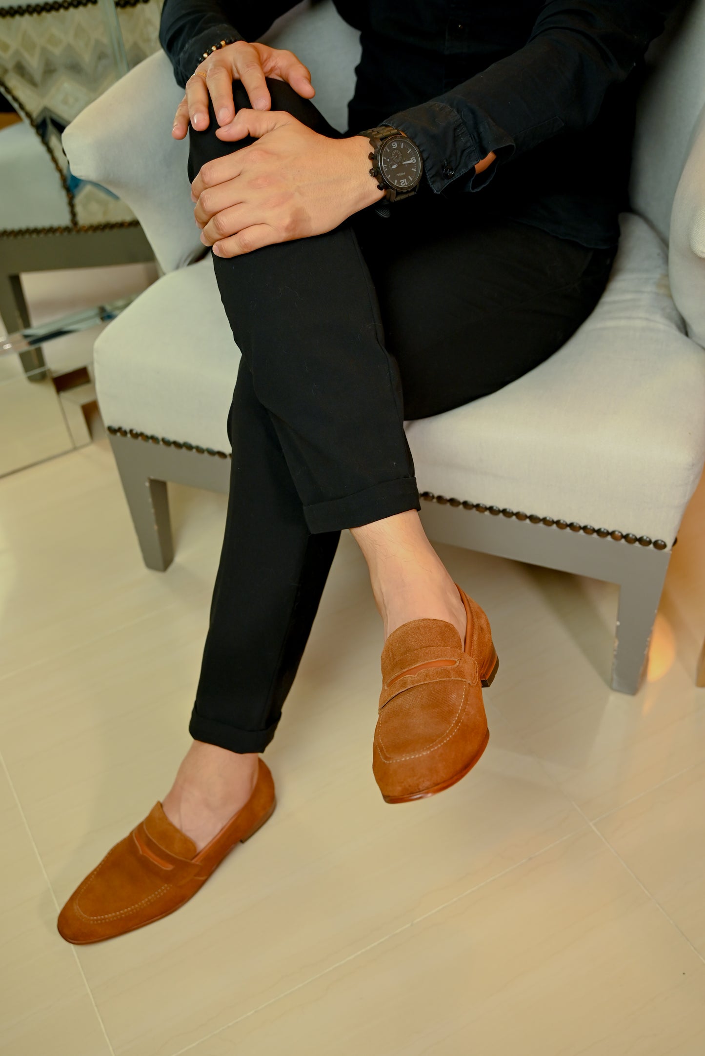 ZAPATO MOCASIN LEEDS EN CUERO GAMUZA CAMEL / REF LSTN 260