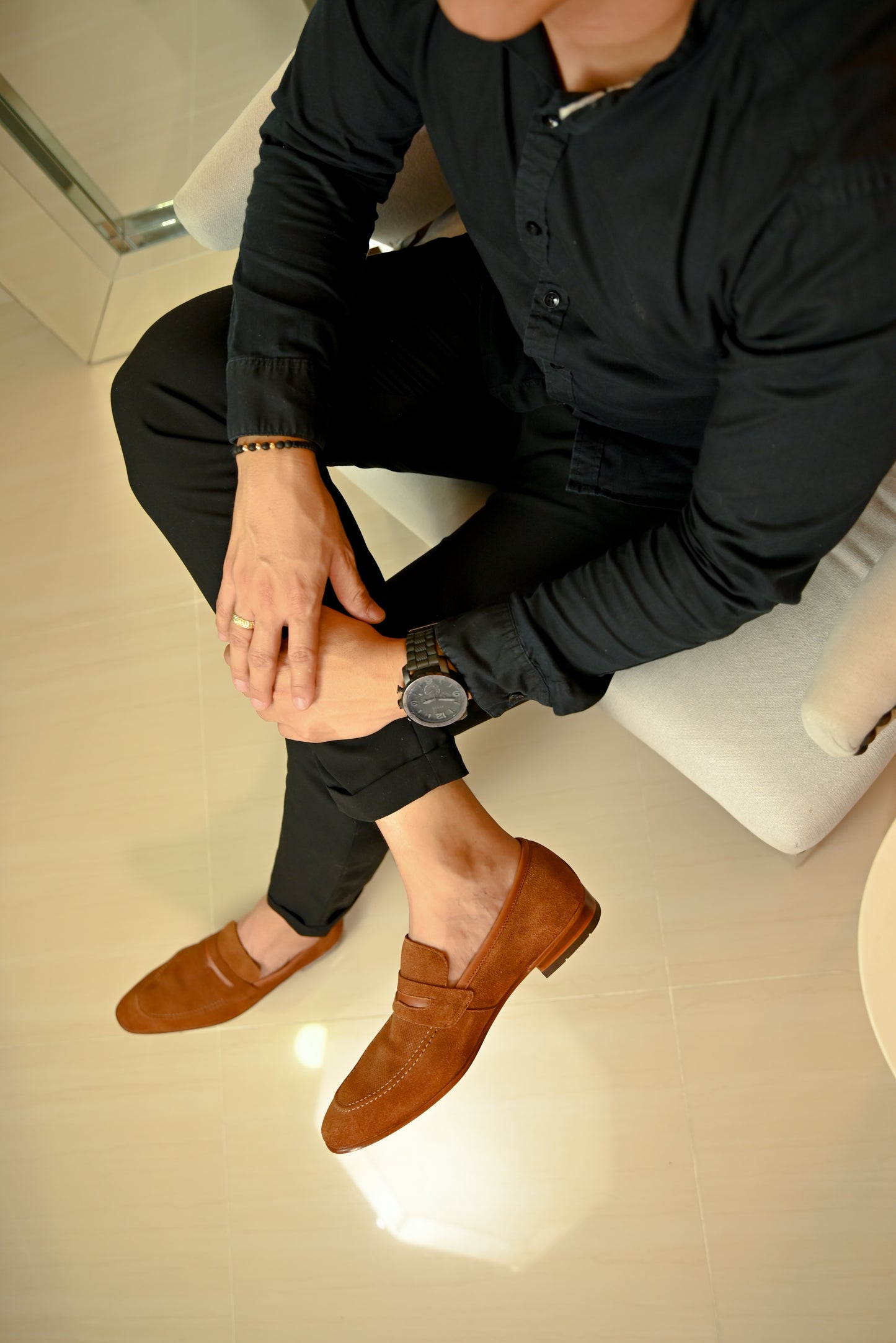 ZAPATO MOCASIN LEEDS EN CUERO GAMUZA CAMEL / REF LSTN 260