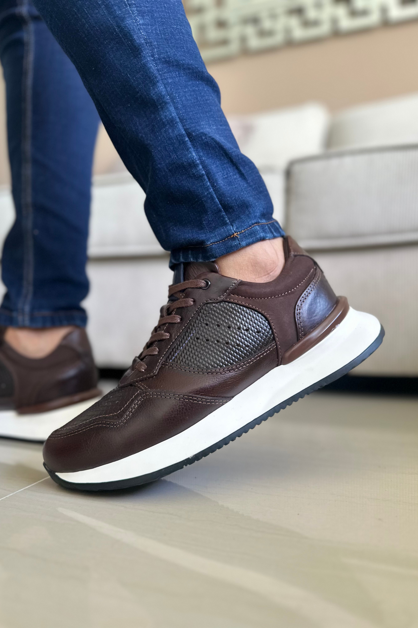 TENIS PARA HOMBRE EN CUERO CAFE X AZUL REF: D-12 IBIZA