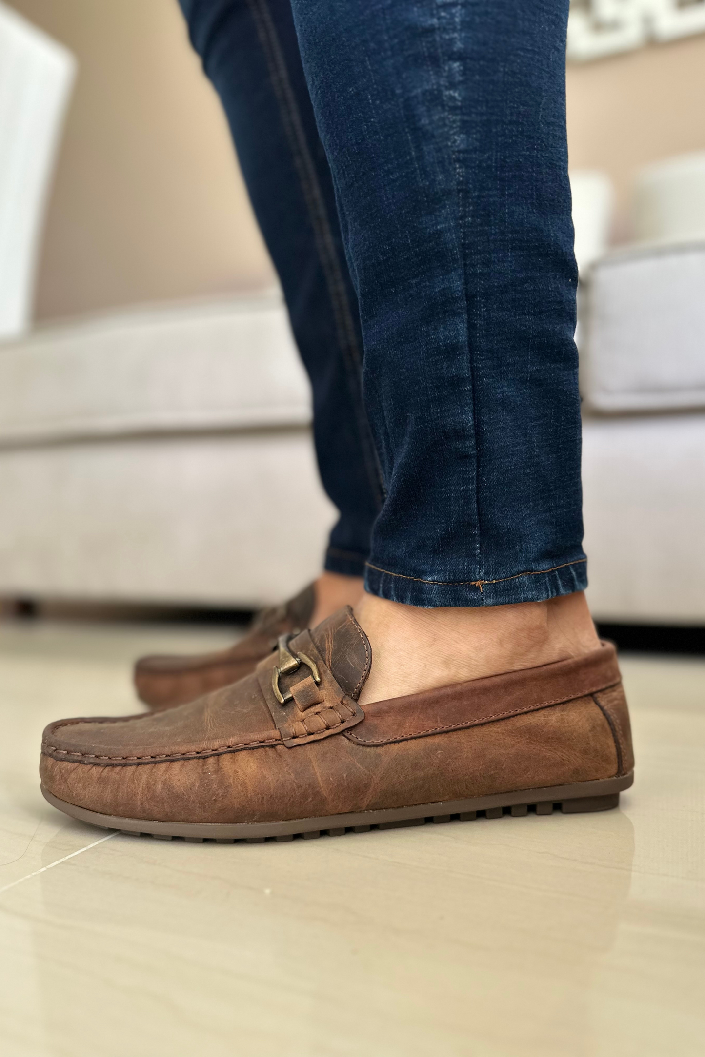 MOCASINES PARA HOMBRE EN CUERO HOJA SECA REF: BRENTFORD