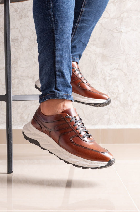 TENIS PARA HOMBRE EN CUERO COÑAC | REF: MAKU