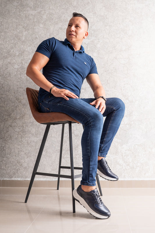 TENIS PARA HOMBRE EN CUERO AZUL | REF: MAKU