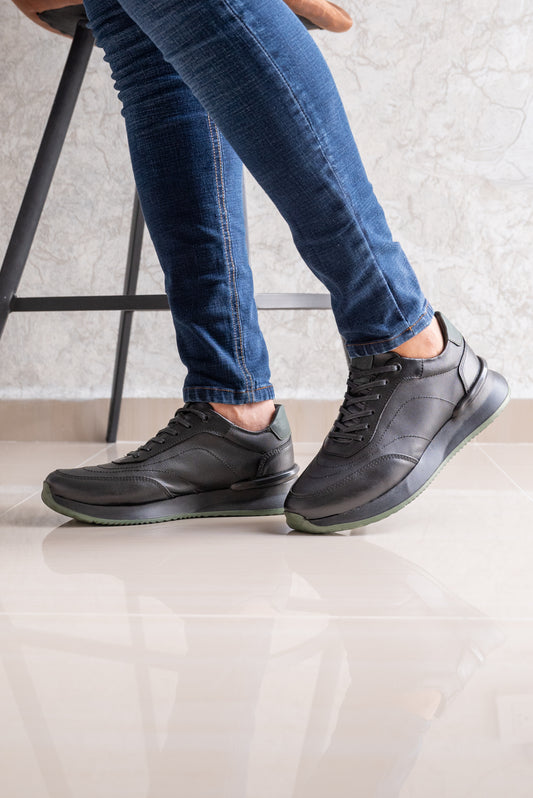 TENIS PARA HOMBRE EN CUERO NEGRO X VERDE | REF PARIS