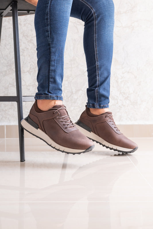 TENIS EN CUERO CAFE PARA HOMBRE / REF: FRED B-91