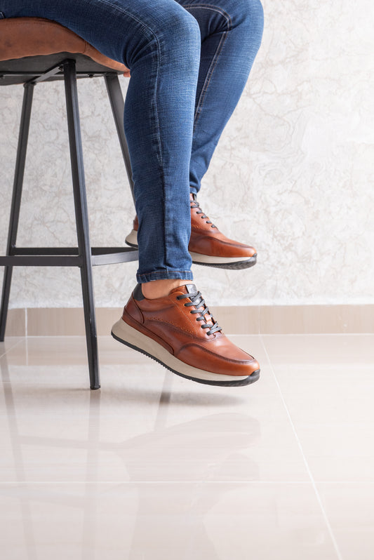 TENIS PARA HOMBRE EN CUERO COÑAC | REF: BRISTOL T-15