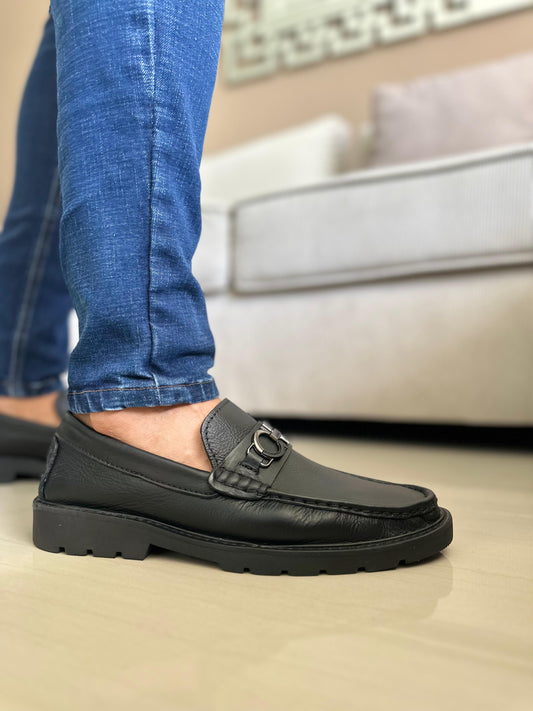 MOCASIN TIAGO PARA HOMBRE EN CUERO NEGRO / REF 663