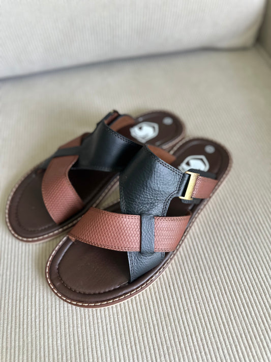 SANDALIAS PARA HOMBRE EN CUERO MARRON X MIEL REF: 025