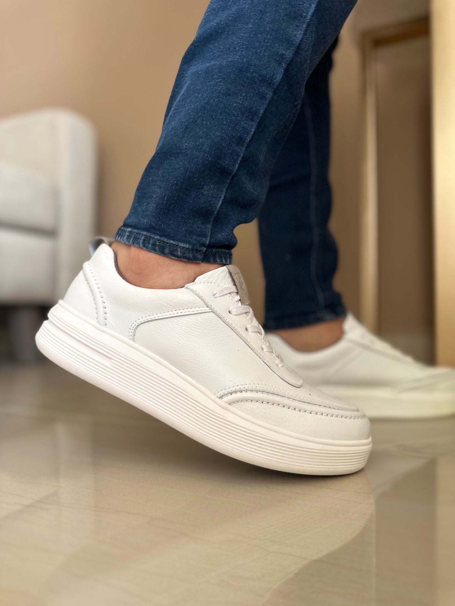 TENIS EN CUERO BLANCO PARA HOMBRE / REF SPIKE CLCK 2106