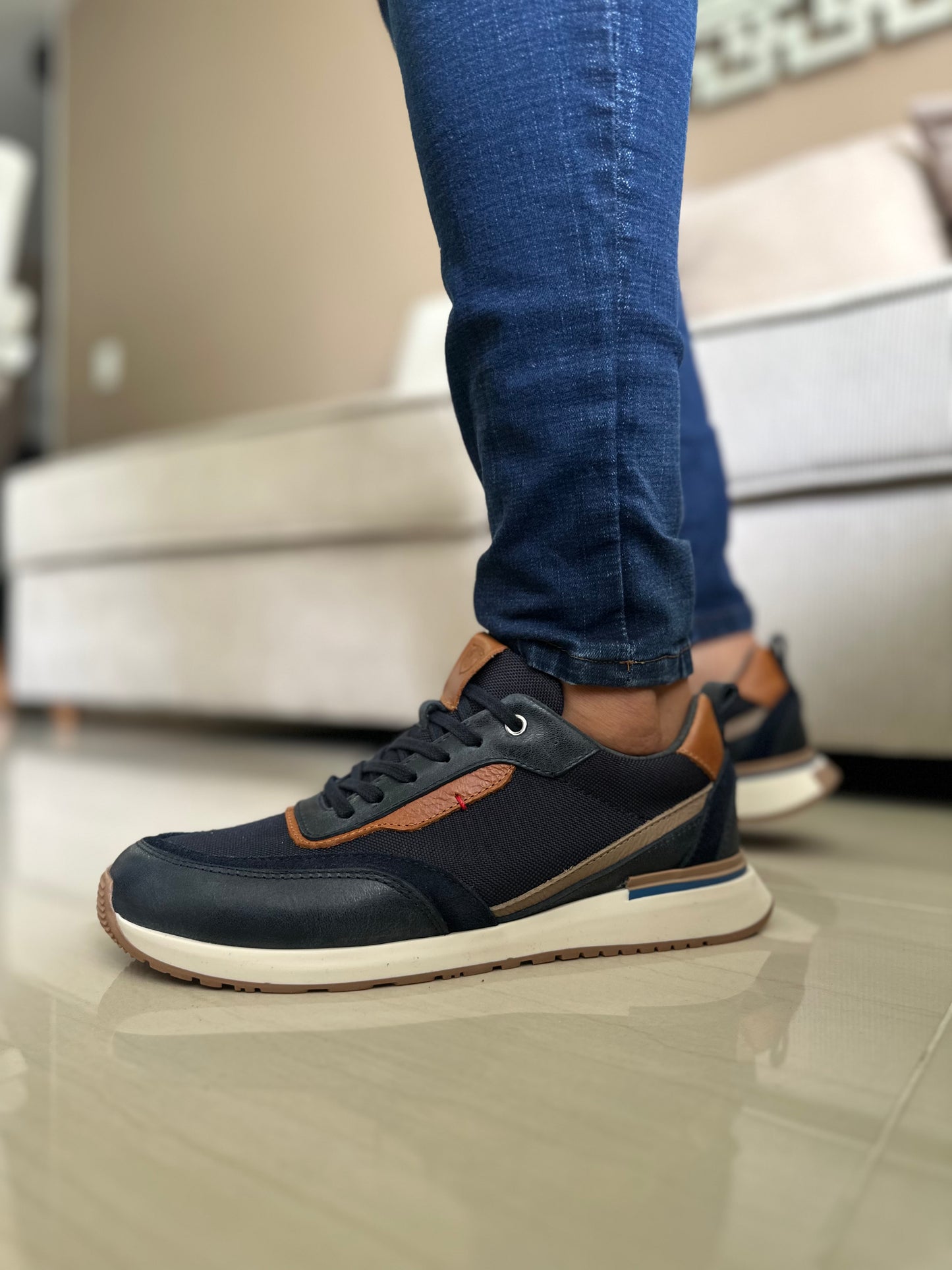 TENIS PARA HOMBRE EN CUERO AZUL | REF BOSTON