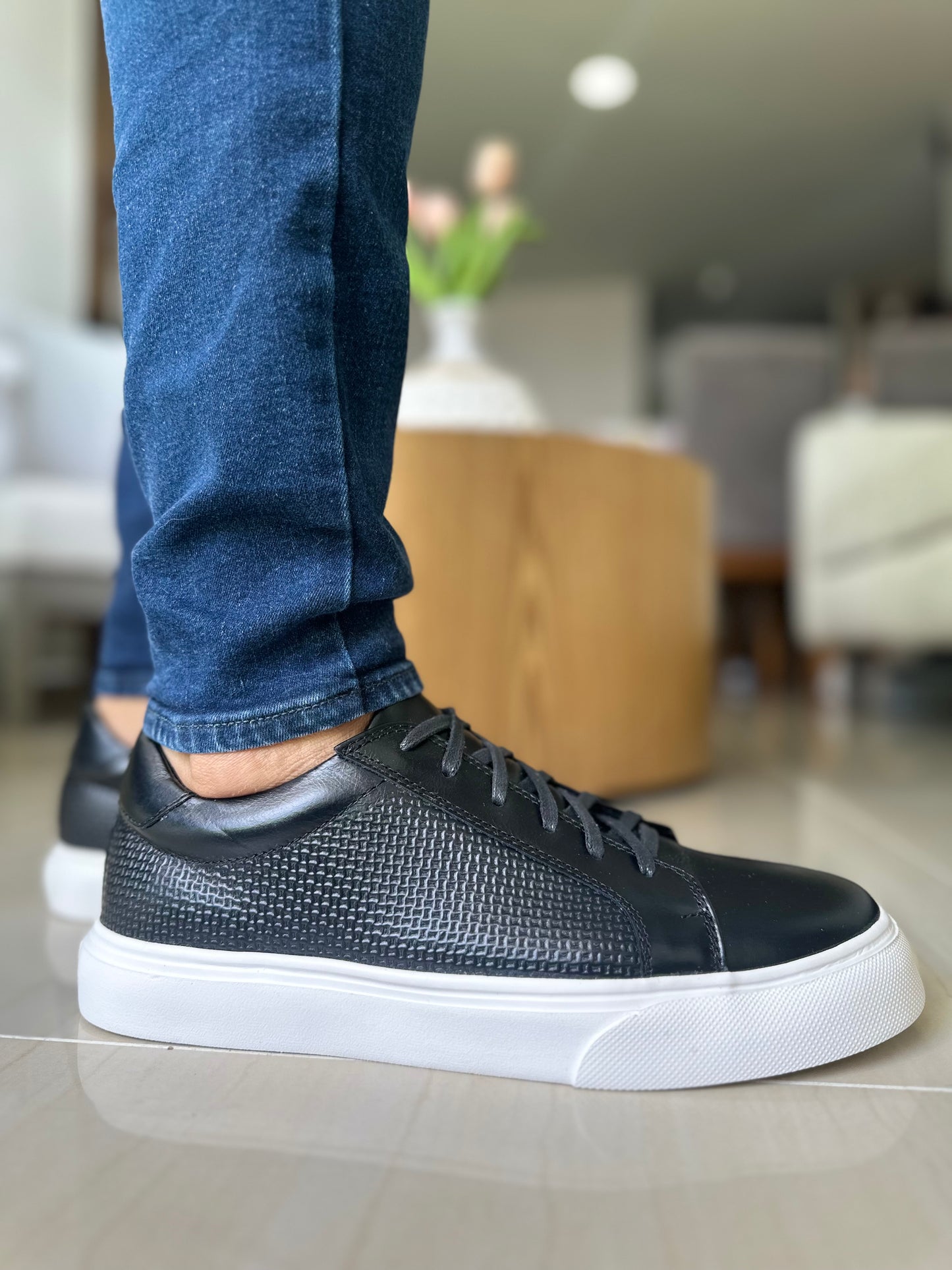 TENIS CUERO PARA HOMBRE TODO NEGRO | REF: DOMINIC 602