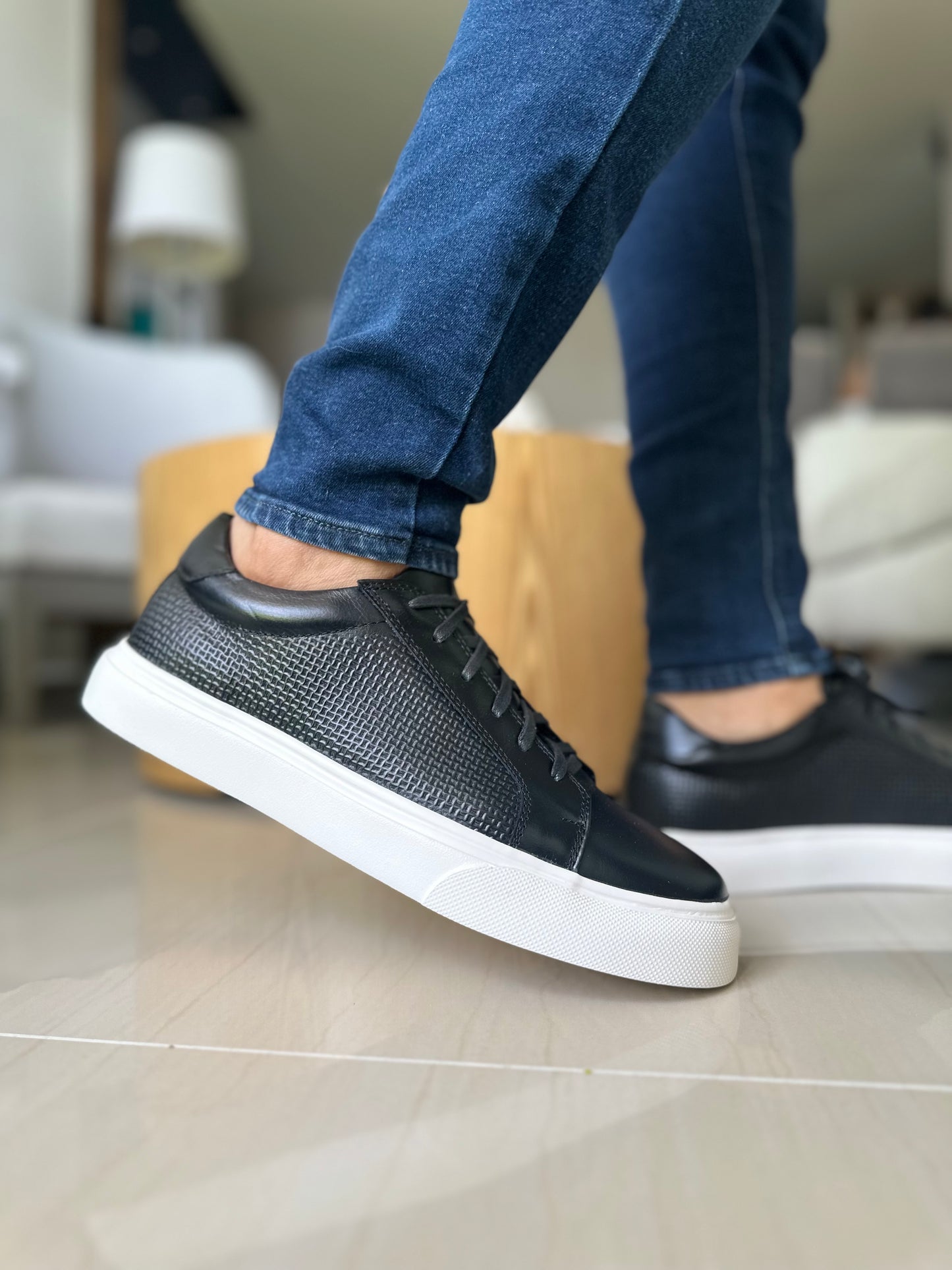 TENIS CUERO PARA HOMBRE TODO NEGRO | REF: DOMINIC 602