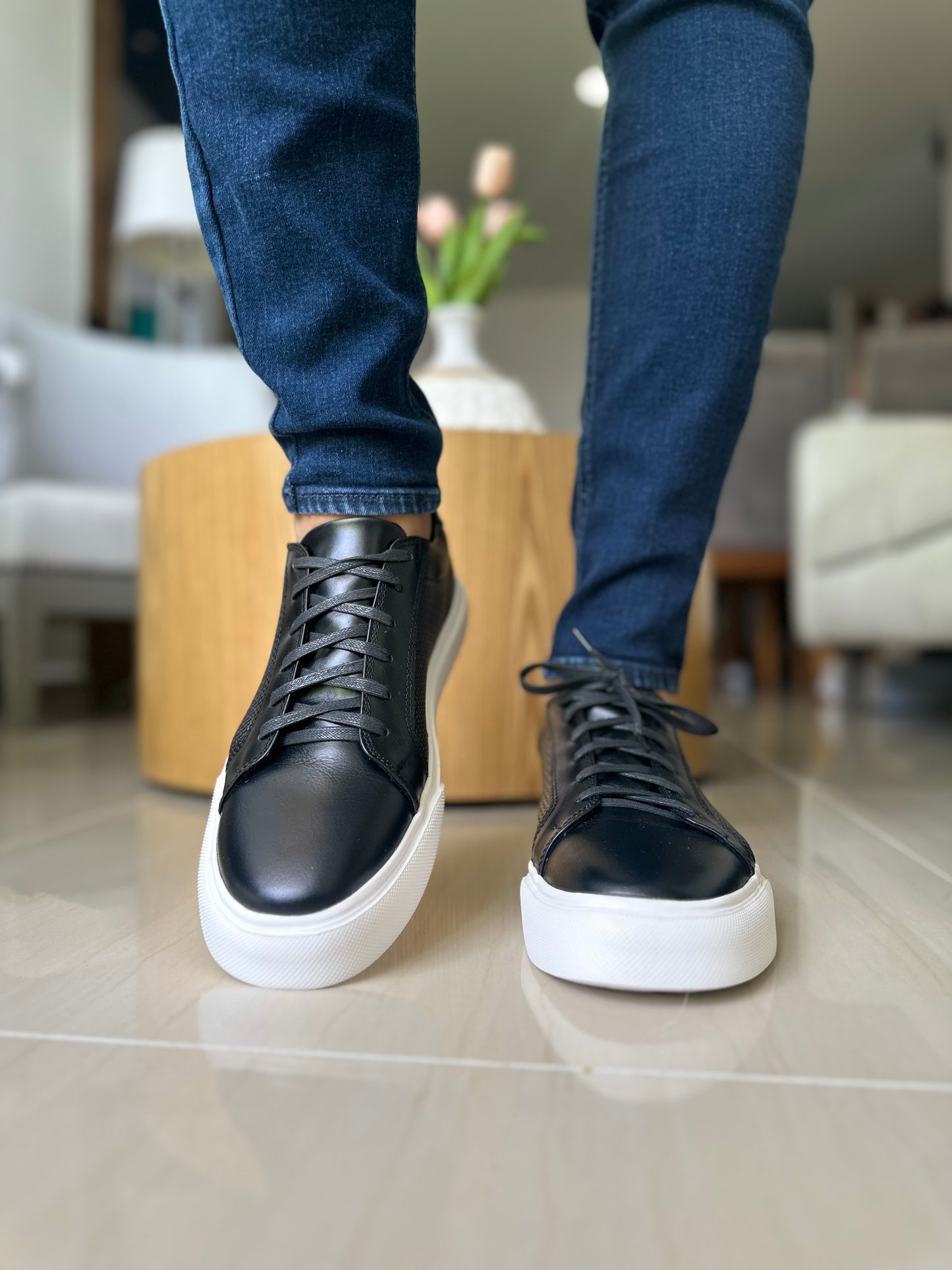 TENIS CUERO PARA HOMBRE TODO NEGRO | REF: DOMINIC 602