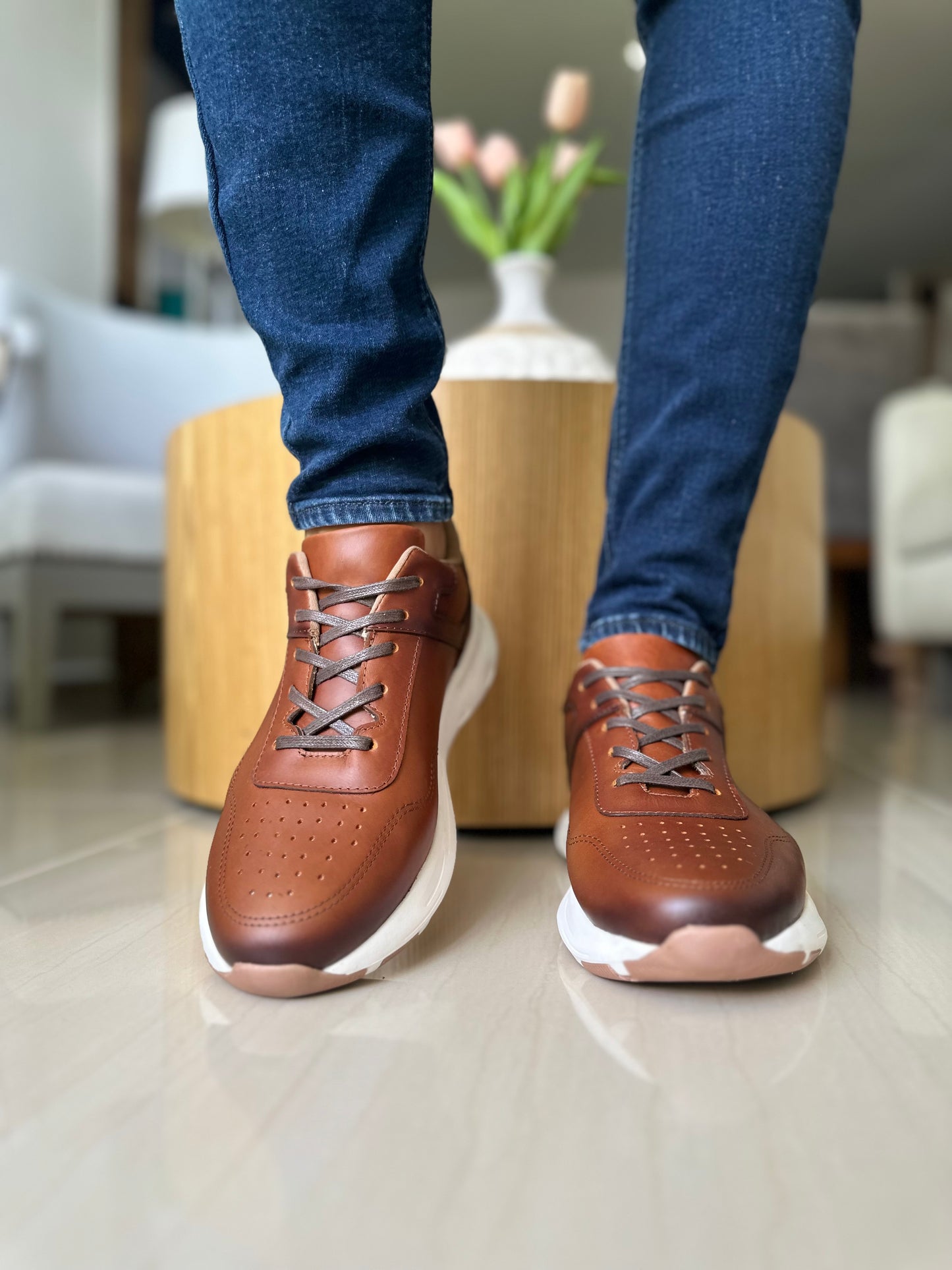 TENIS PIERRE EN CUERO CAFE PARA HOMBRE / REF: