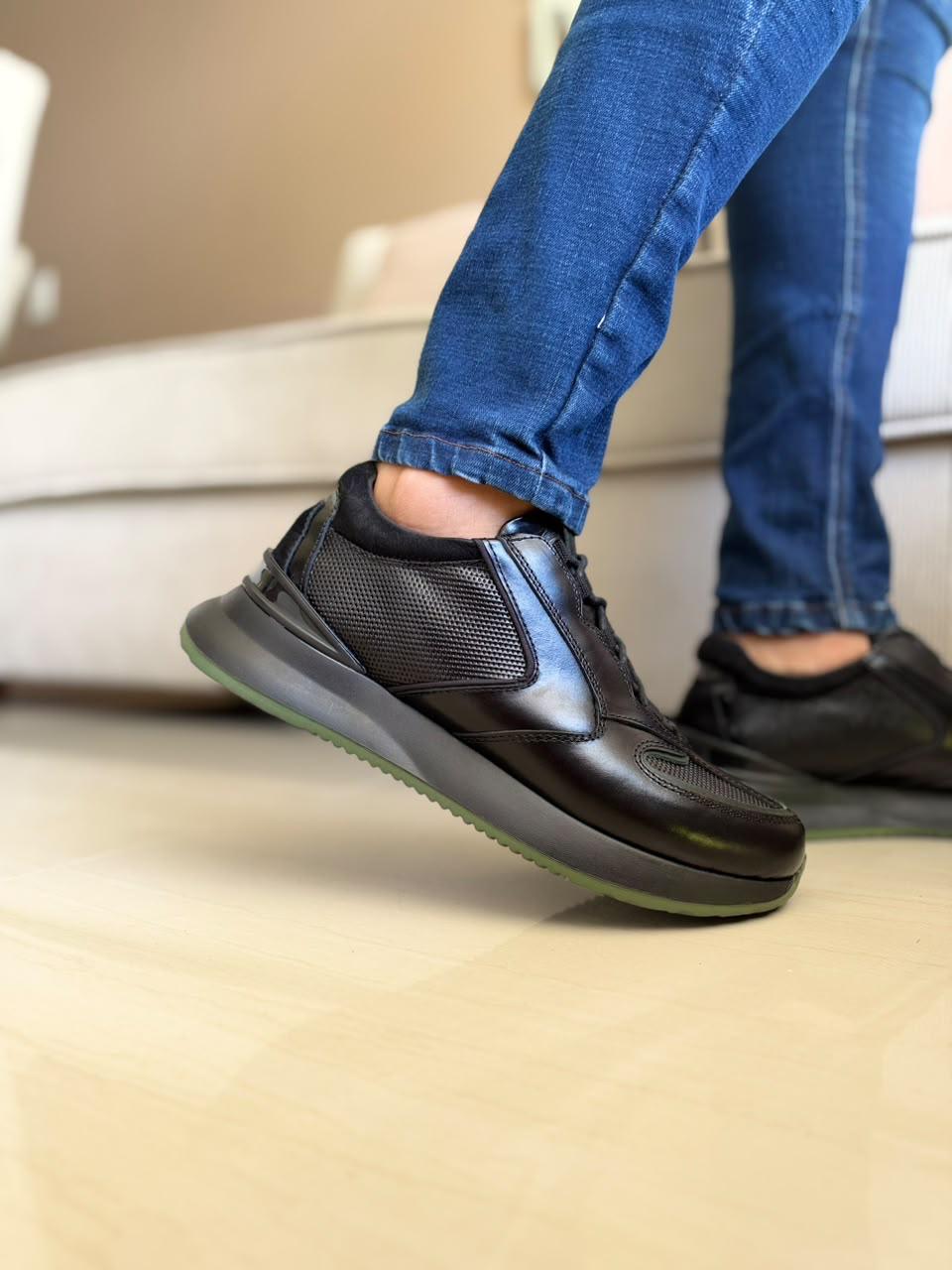 TENIS PARA HOMBRE EN CUERO TODO NEGRO | REF SHENZHEN 3386