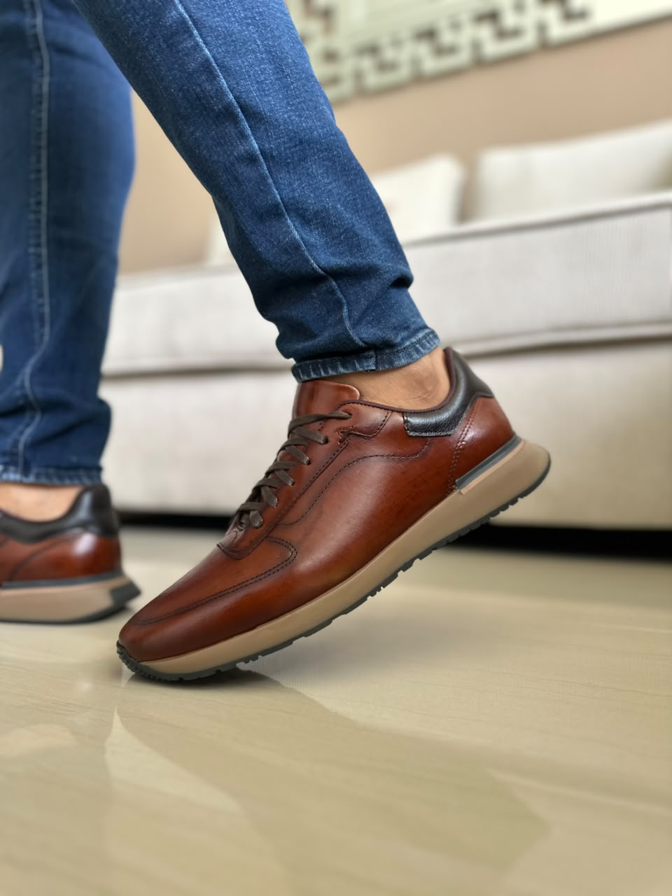 TENIS PARA HOMBRE EN CUERO MIEL | REF MADRID