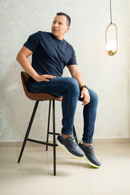 TENIS PARA HOMBRE EN CUERO AZUL X VERDE | REF PARIS