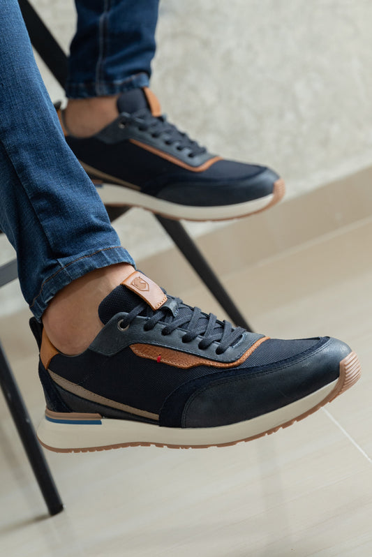 TENIS PARA HOMBRE EN CUERO AZUL | REF BOSTON