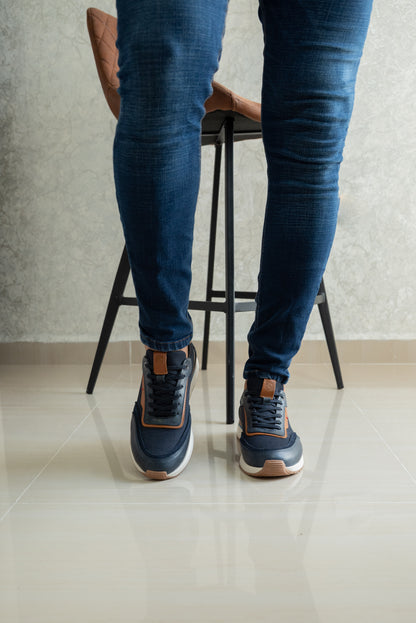 TENIS PARA HOMBRE EN CUERO AZUL | REF BOSTON