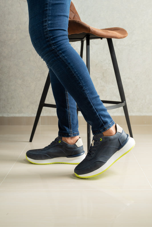 TENIS PARA HOMBRE EN CUERO AZUL X VERDE | REF PARIS