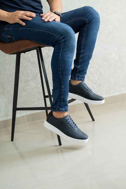 TENIS PARA HOMBRE EN CUERO AZUL REF: BRUSELAS 3202 GLD