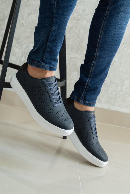 TENIS PARA HOMBRE EN CUERO AZUL REF: BRUSELAS 3202 GLD