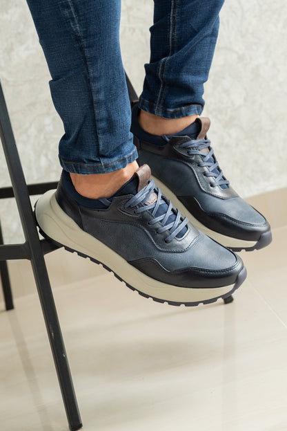 TENIS PARA HOMBRE EN CUERO AZUL | REF VALMONTI