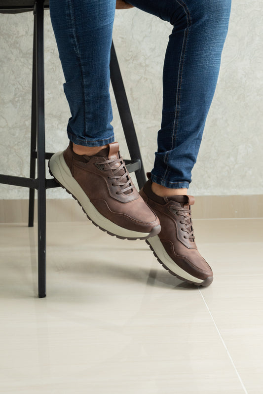 TENIS PARA HOMBRE EN CUERO CAFE | REF VALMONTI