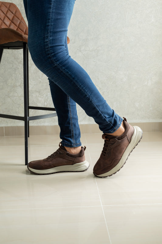 TENIS PARA HOMBRE EN CUERO CAFE | REF VALMONTI
