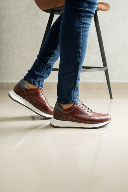 TENIS PARA HOMBRE EN CUERO CUERO COÑAC X AZUL | REF: BRISTOL T-15