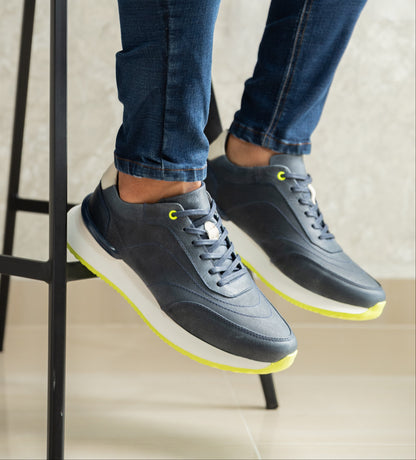 TENIS PARA HOMBRE EN CUERO AZUL X VERDE | REF PARIS