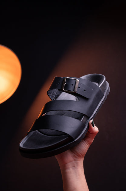 SANDALIAS EN CUERO PARA HOMBRE COLOR NEGRO REF: 58 EVORA