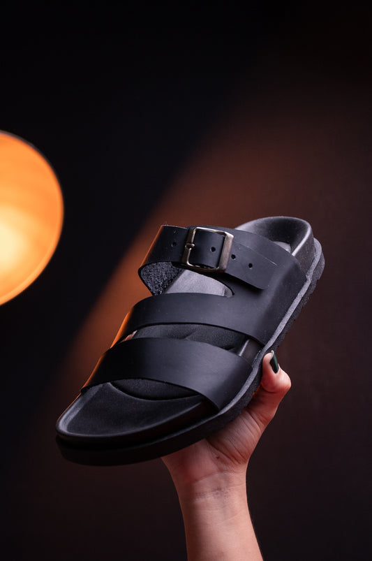 SANDALIAS EN CUERO PARA HOMBRE COLOR NEGRO REF: 58 EVORA