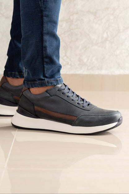 TENIS PARA HOMBRE EN CUERO AZUL X COÑAC | REF BELMORE