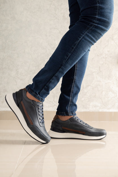 TENIS PARA HOMBRE EN CUERO AZUL X COÑAC | REF BELMORE