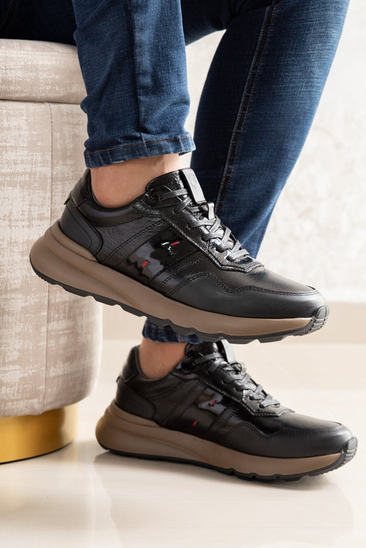 TENIS EN CUERO NEGRO PARA HOMBRE | REF ROTERDAM