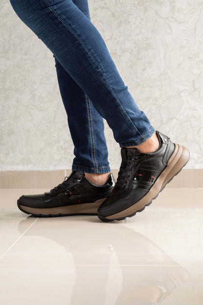TENIS EN CUERO NEGRO PARA HOMBRE | REF ROTERDAM