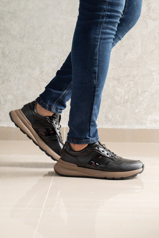 TENIS EN CUERO NEGRO PARA HOMBRE | REF ROTERDAM
