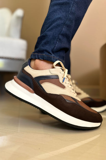 TENIS EN CUERO PARA HOMBRE COLOR CREMA X CAFE | REF:  BERGAMO