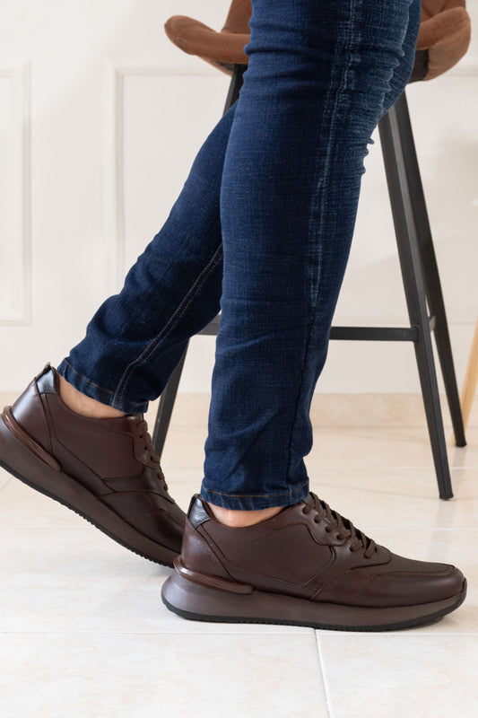 TENIS SONER EN CUERO CAFÉ PARA HOMBRE